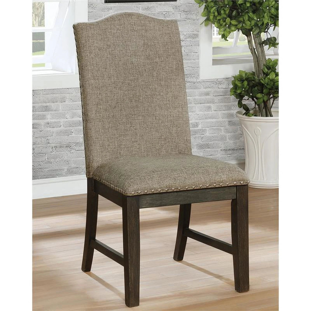 Espresso Fabric Nailhead Side Chair Set of 2 A27726