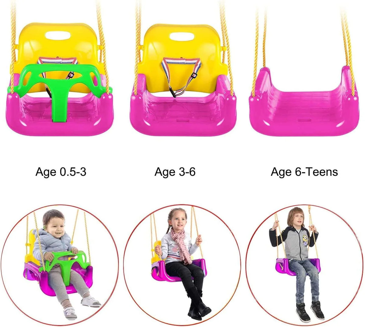 3-in-1 Kids Swing Seat with High Back and T-Bar Light Green R10036