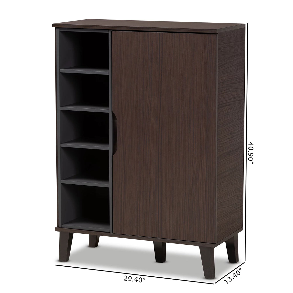 Dark Brown and Grey Wood 1-Door Shoe Cabinet A785739