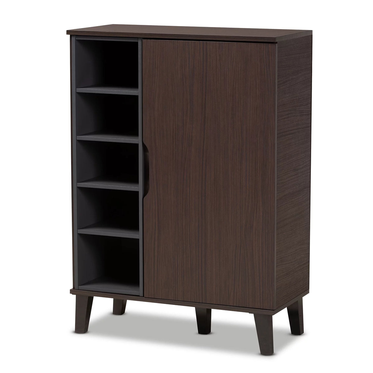 Dark Brown and Grey Wood 1-Door Shoe Cabinet A785739