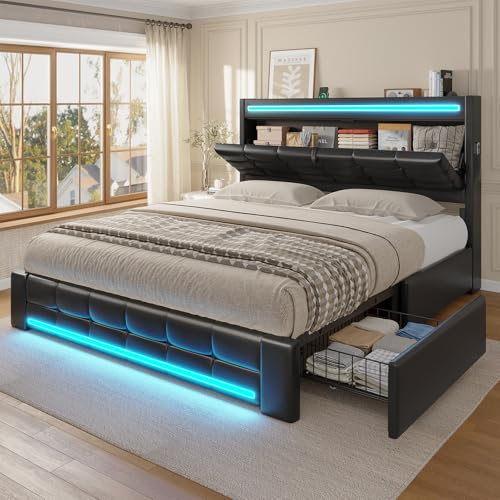 Queen Bed Frame with Storage Headboard & 4 Drawers H275023