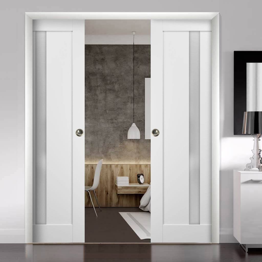 White Ash Sliding Barn Door with Stainless Steel 8ft Hardware N20600