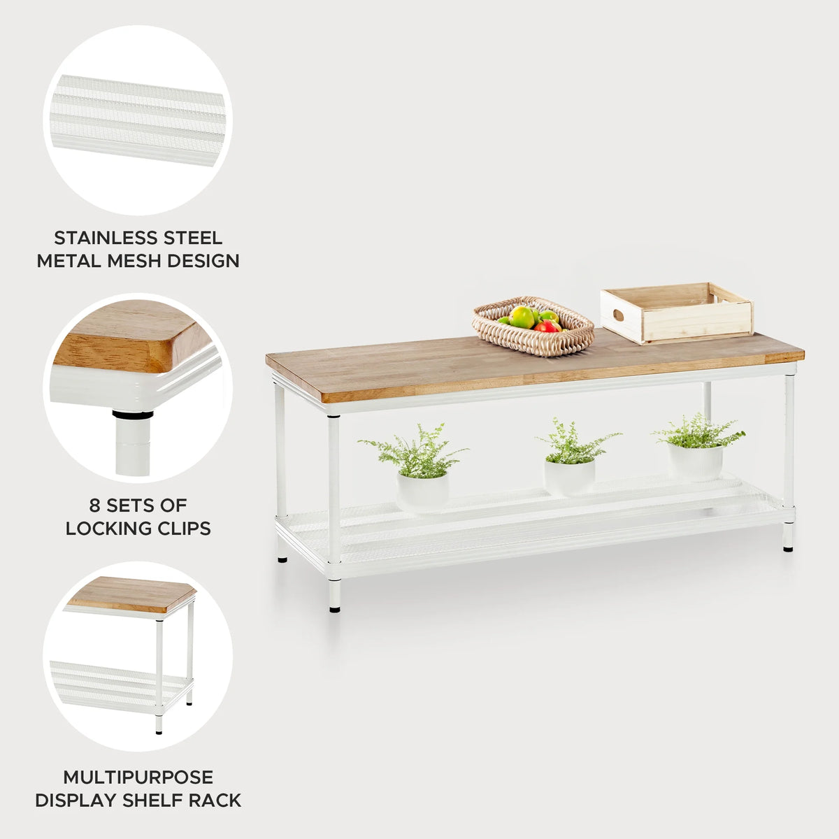 2-Tier White Metal Storage Shelving Unit P4587
