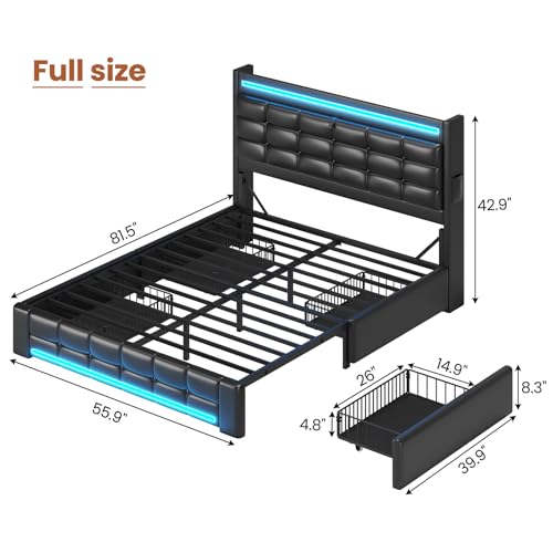 Queen Bed Frame with Storage Headboard & 4 Drawers H275023