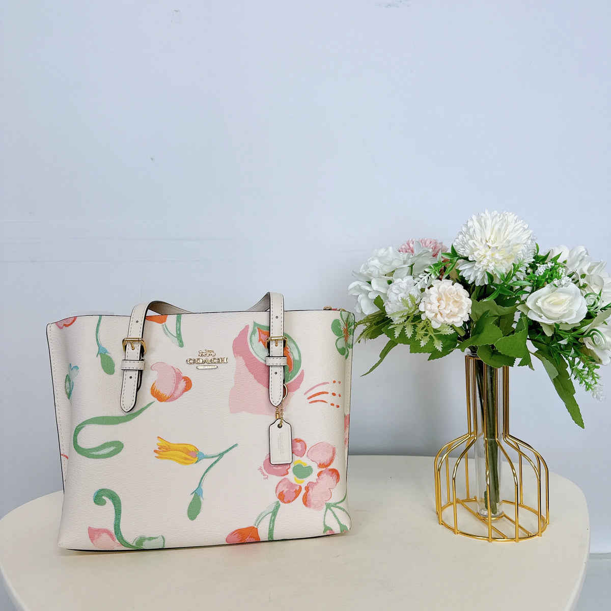Chalk Multi Floral Print Tote Z2443