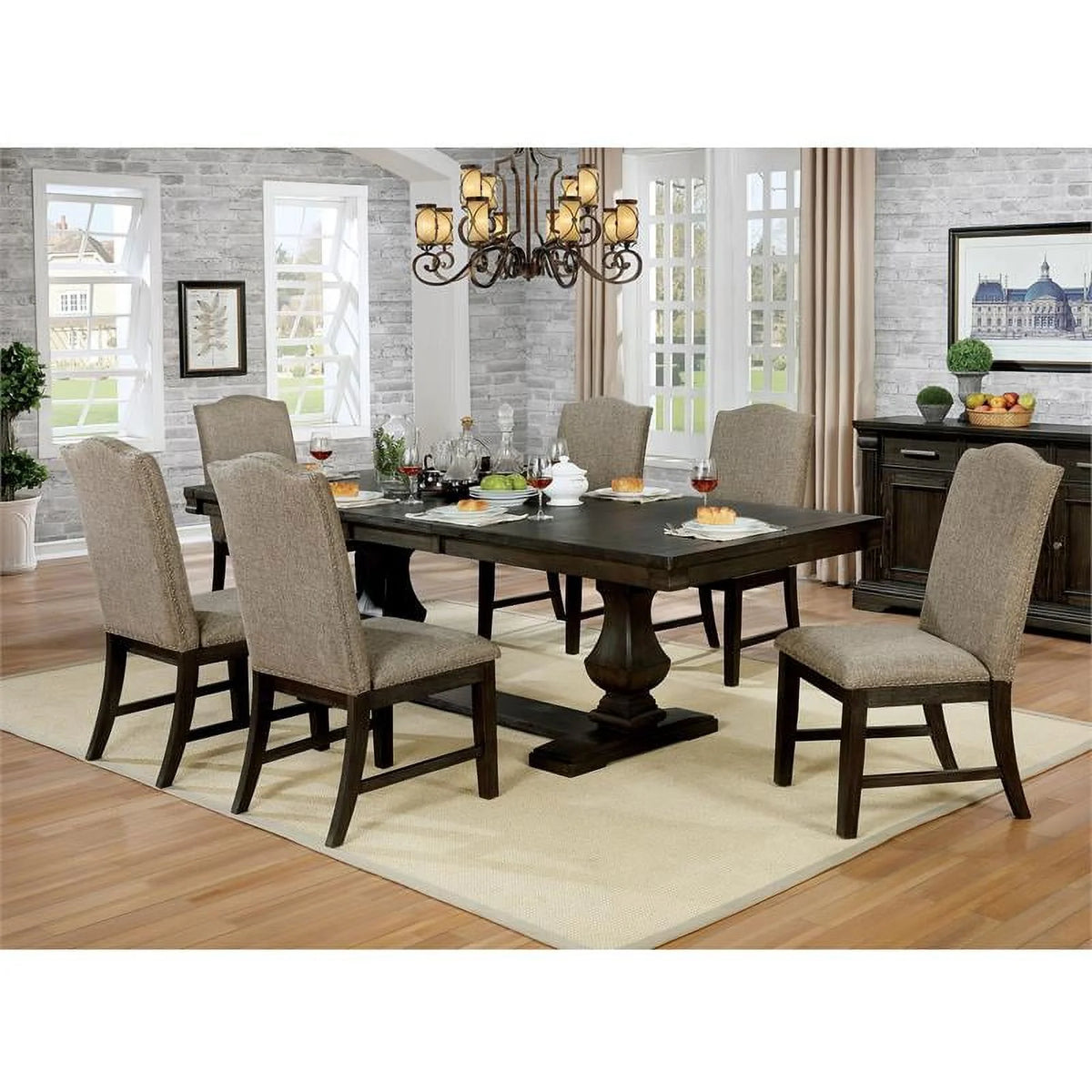 Espresso Fabric Nailhead Side Chair Set of 2 A27726