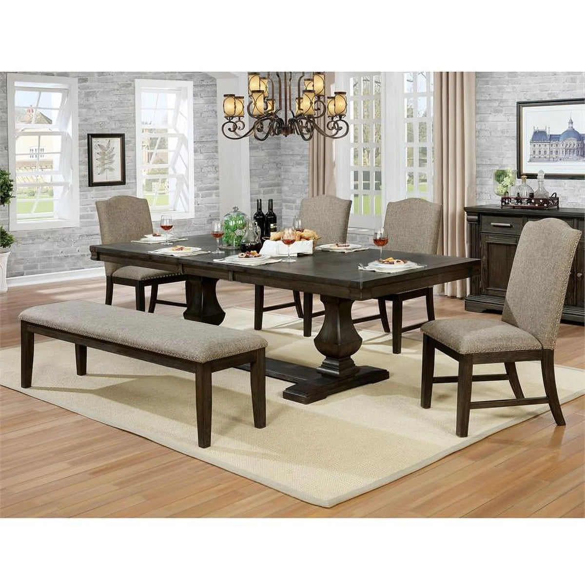 Espresso Fabric Nailhead Side Chair Set of 2 A27726