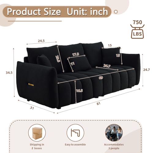 81" Beige Teddy Boucle 3-Seater Sofa W662102