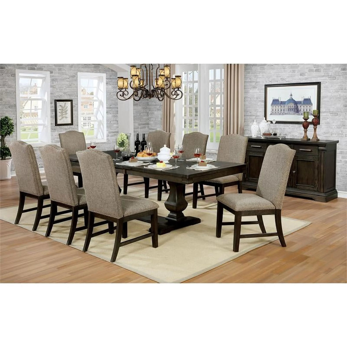 Espresso Fabric Nailhead Side Chair Set of 2 A27726